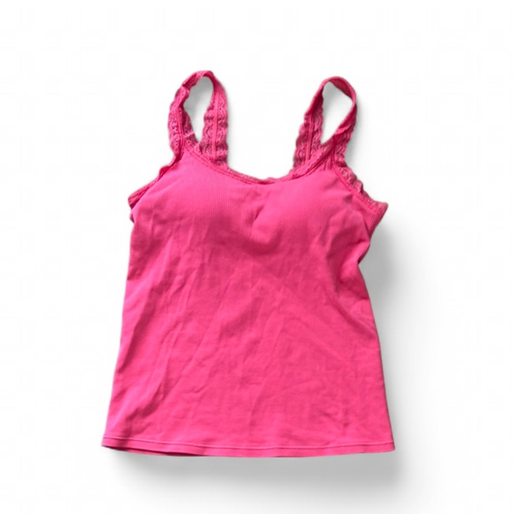 Pink Lace Trim Tank Top